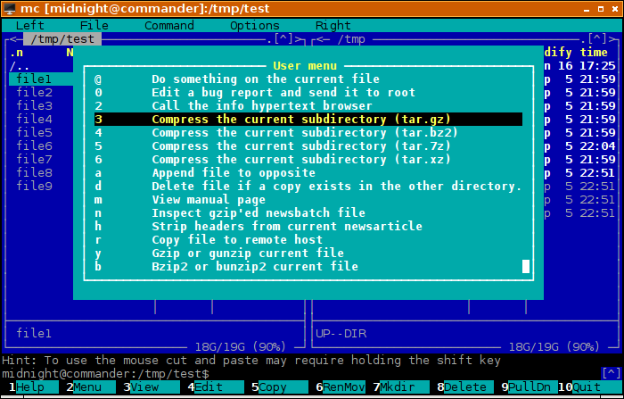 Midnight Commander User Menu Midnight Commander User Menu