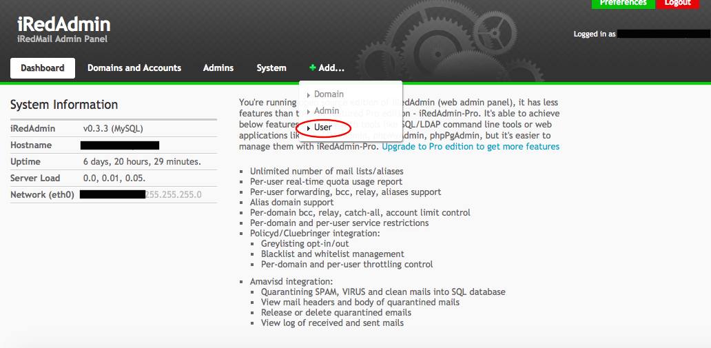 iRedAdmin Add User iRedAdmin Add User