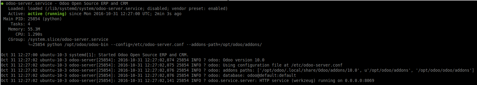Odoo service status running Odoo service status running