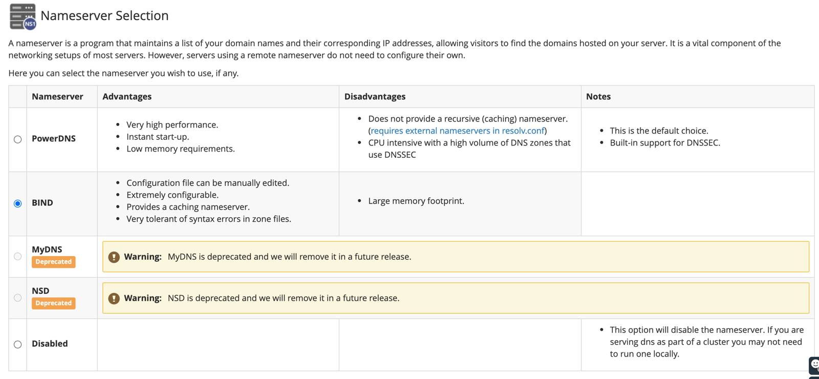 cPanel Nameserver selection screen. cPanel Nameserver selection screen.