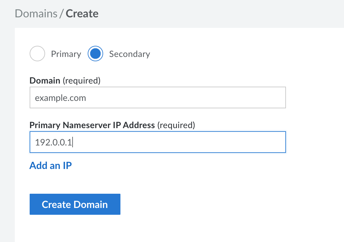 add a secondary zone add a secondary zone