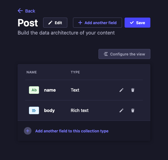 Strapi with a completed “Post” collection Strapi with a completed “Post” collection