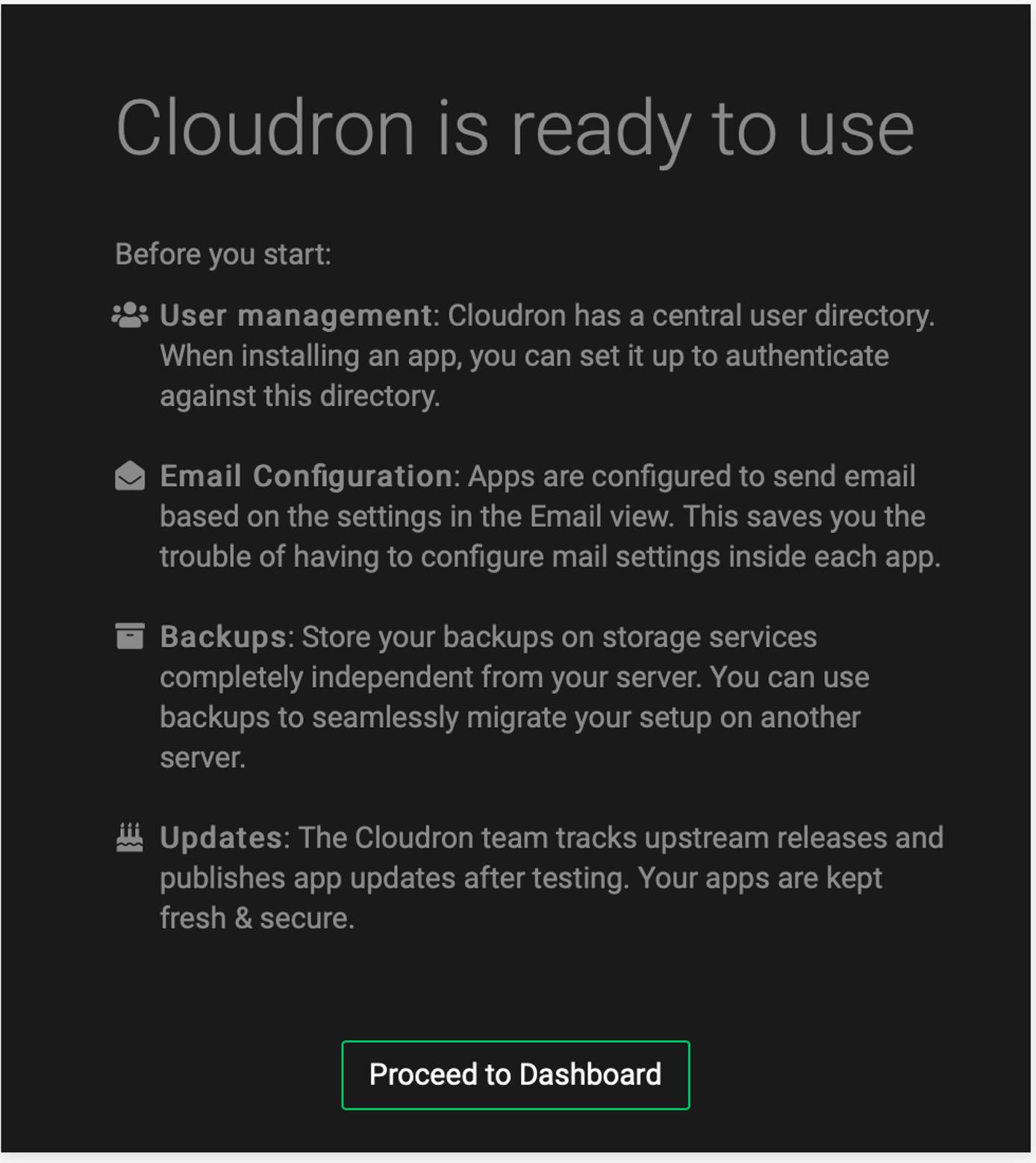 Cloudron Post Setup Cloudron Post-Setup Wizard
