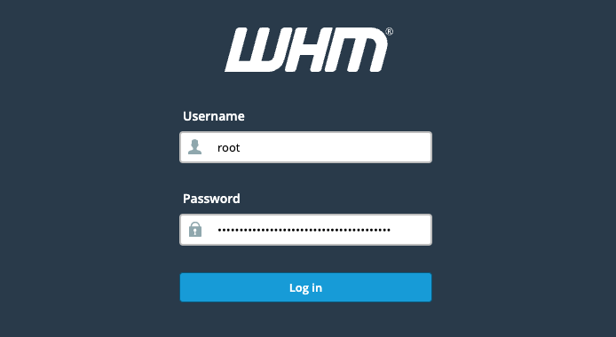 Screenshot of the WHM login form Screenshot of the WHM login form