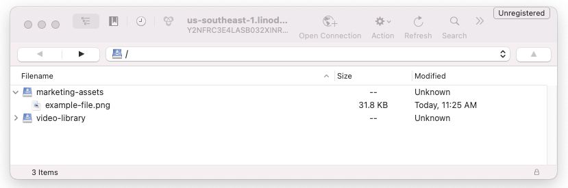 Main Cyberduck view of buckets Main Cyberduck view of buckets